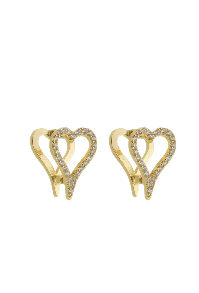 18k Gold Plated Heart Pave Huggie Hoop Earrings