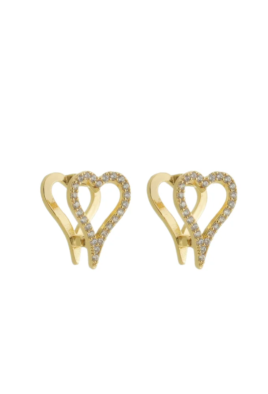 18k Gold Plated Heart Pave Huggie Hoop Earrings