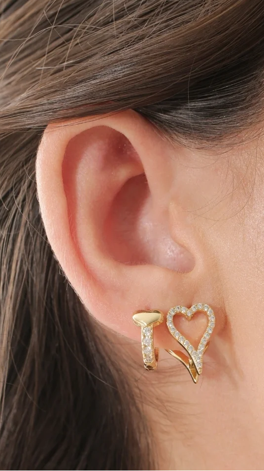 18k Gold Plated Heart Pave Huggie Hoop Earrings