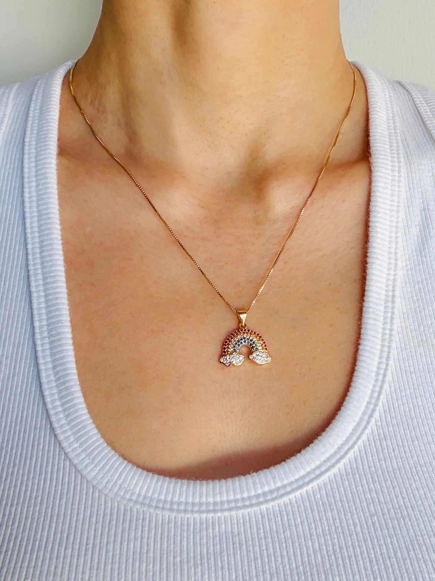 18k Gold Plated Necklace with Rainbow Pendant