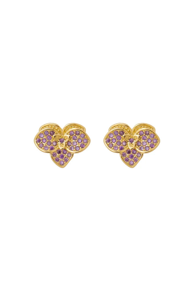 18k Gold Plated Orchid Studded Earring