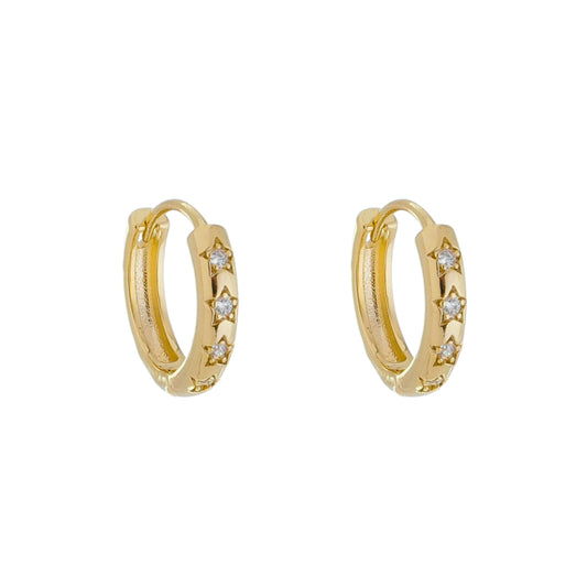 18K Gold Plated Small Star Hoop Earring with Zirconias