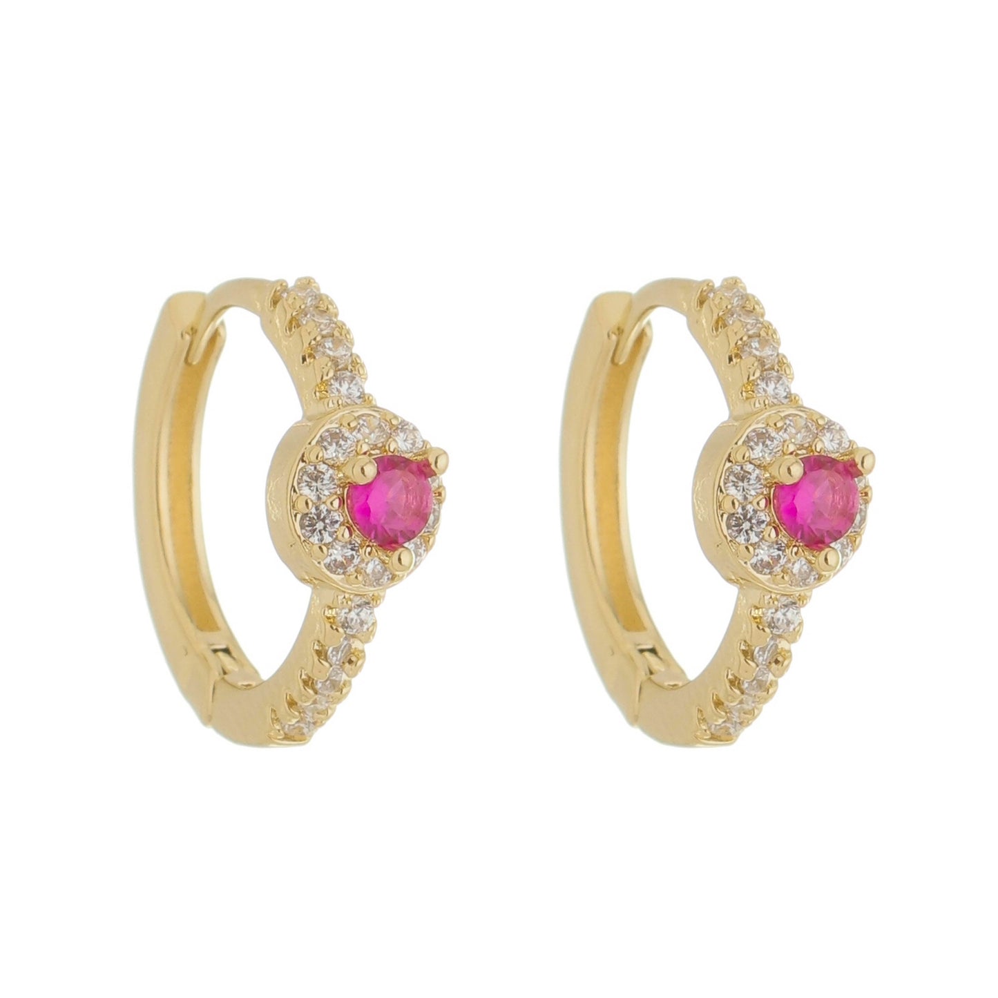 18k Gold Plated Rubellite Huggie Hoop Earrings