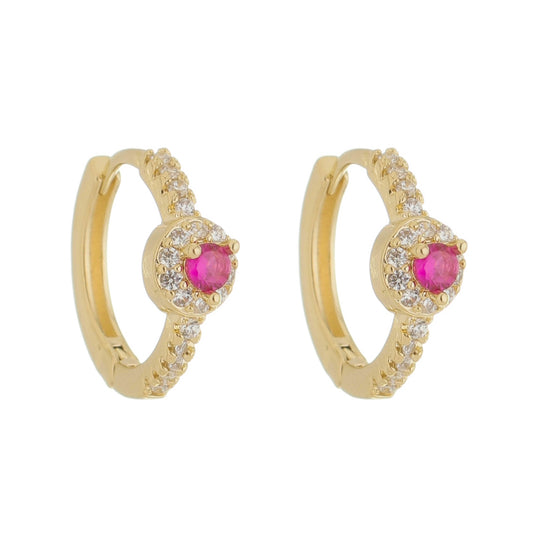 18k Gold Plated Rubellite Huggie Hoop Earrings