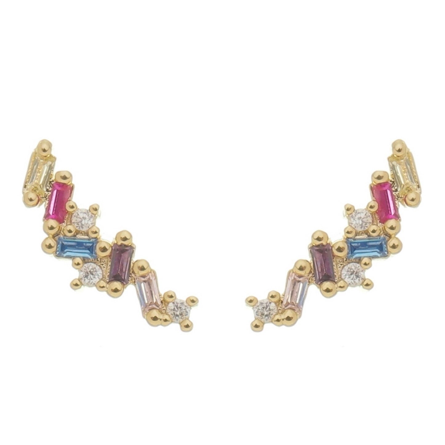 18k Gold Plated Slim Ear Cuff Earring with Colorful Zirconias