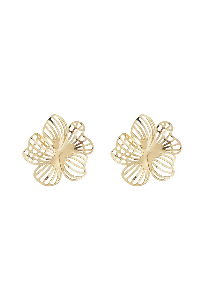 18k Gold Plated Cutout Statement Floral Earrings