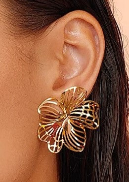 18k Gold Plated Cutout Statement Floral Earrings