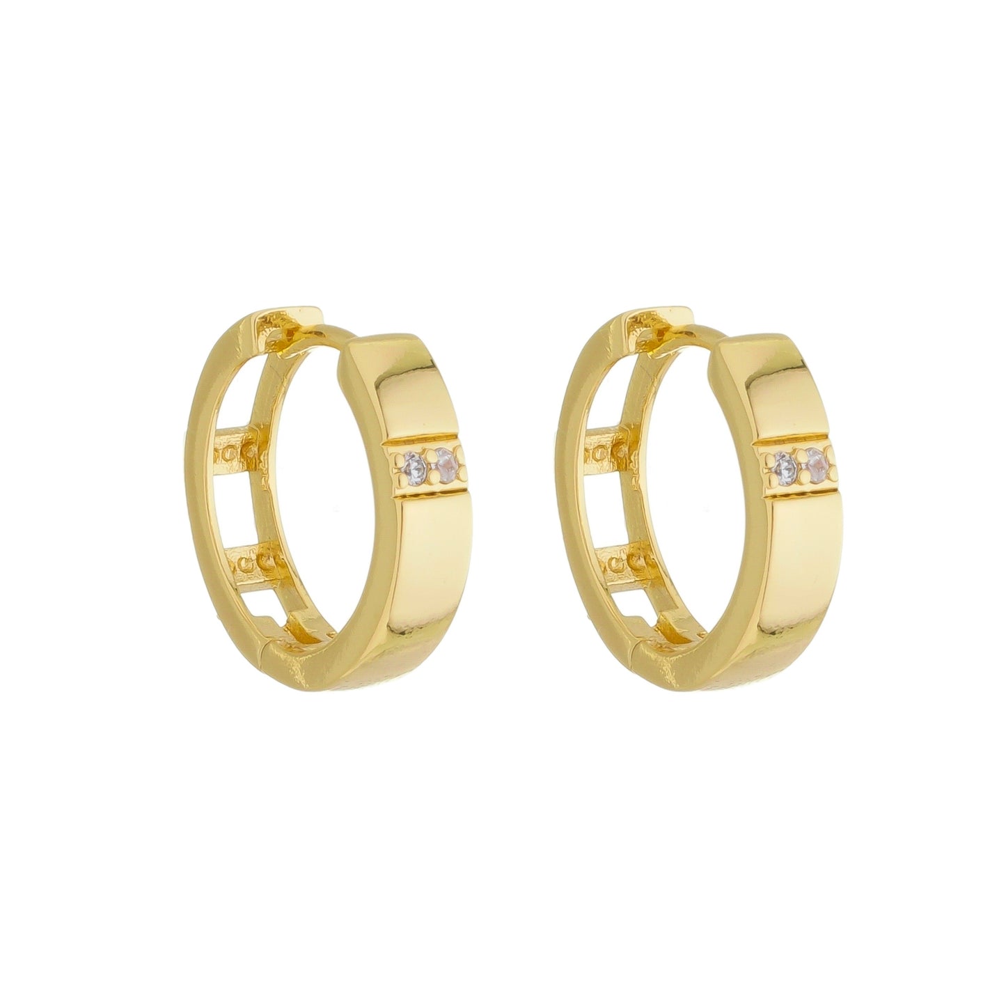 18K Gold Plated Huggie Hoop Earring with Cubic Zircon Details