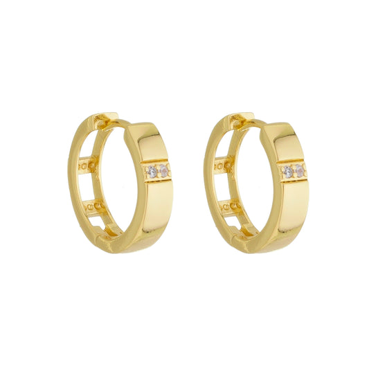 18K Gold Plated Huggie Hoop Earring with Cubic Zircon Details