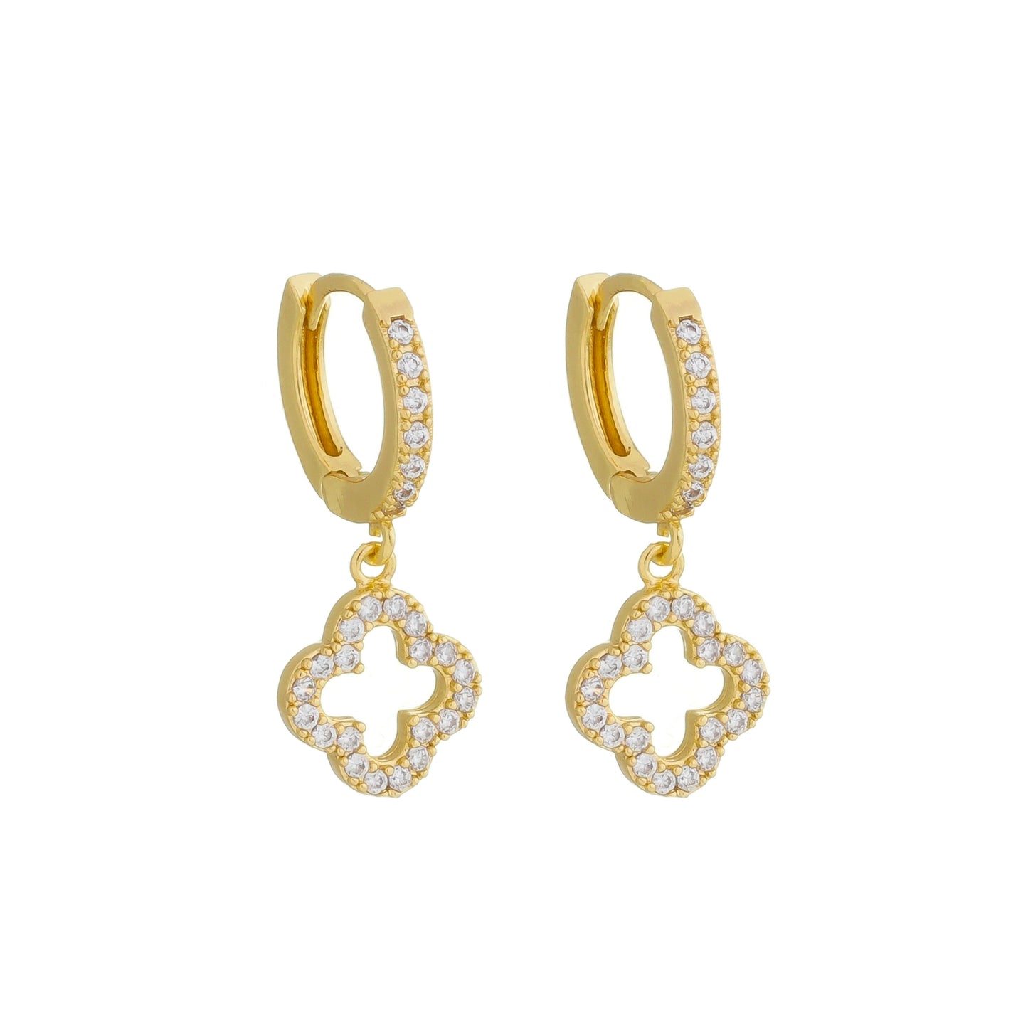 18K Gold Plated Hoop Earring with Hollow Clover Design