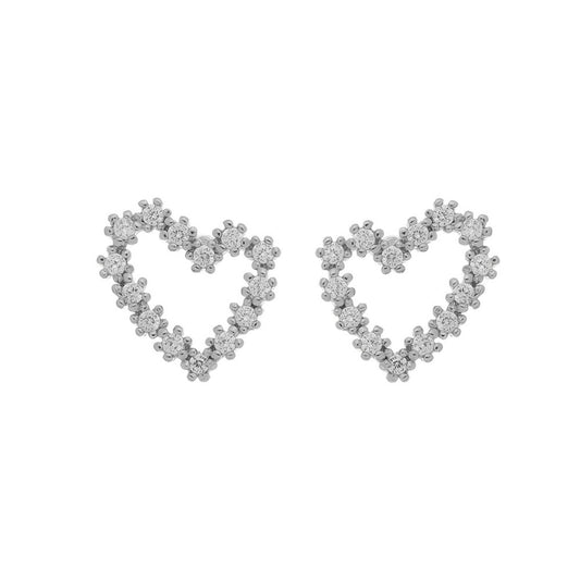 Rhodium Plated  Studded Heart Earring