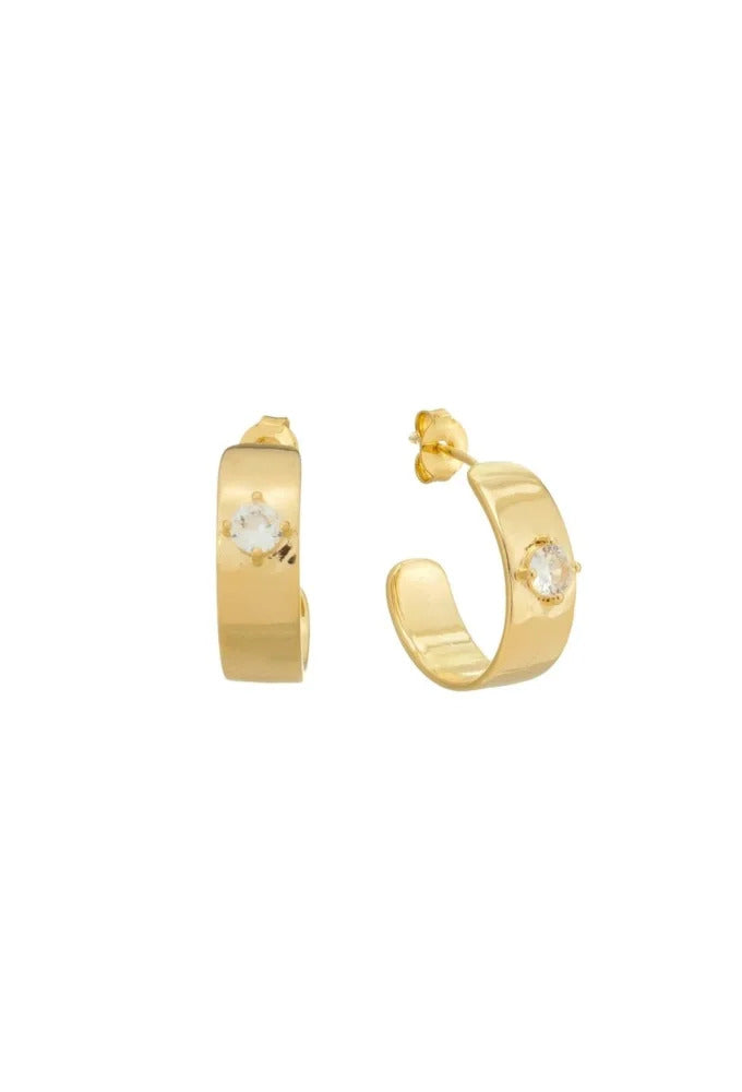 18k Gold Plated Modern Hoop Earring with CZ