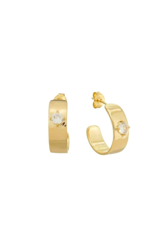 18k Gold Plated Modern Hoop Earring with CZ