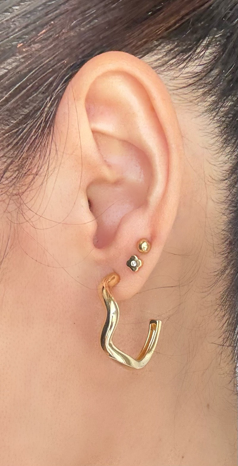18K Gold Plated Medium Modern Organic Hoop Earring