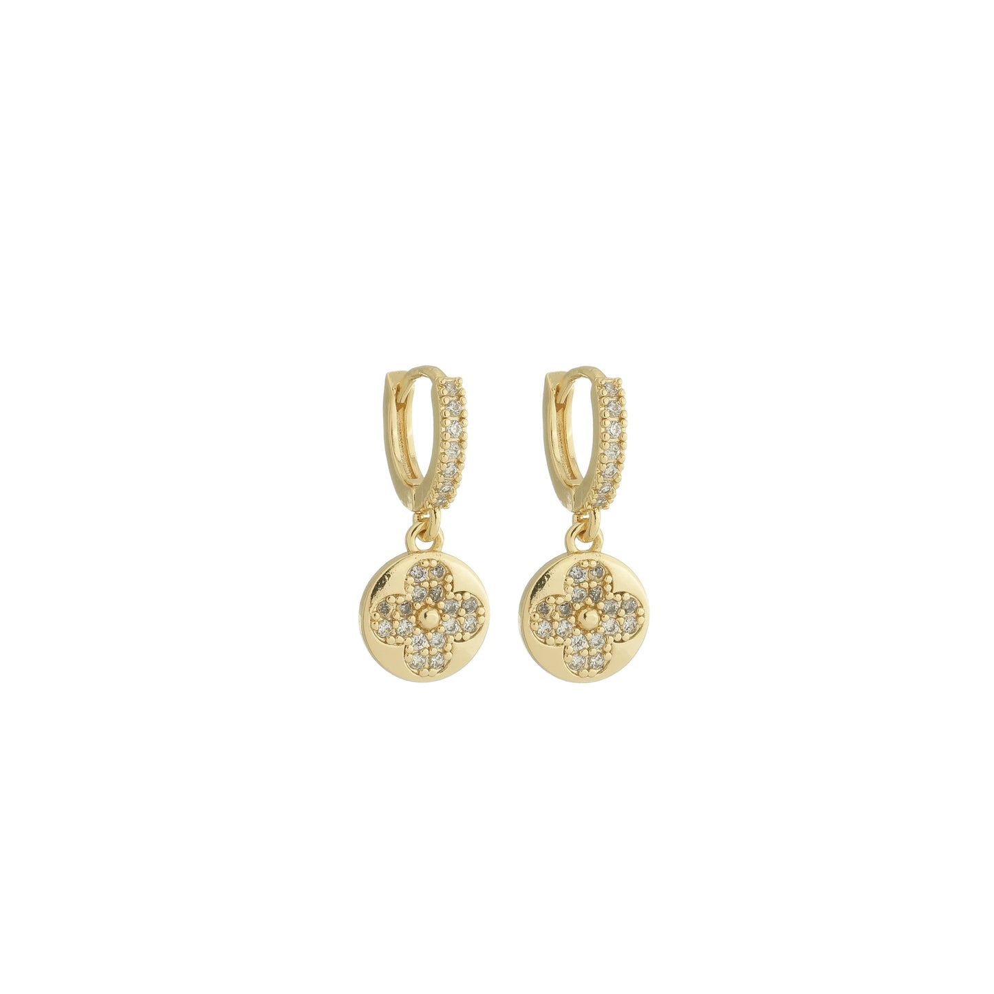 18k Gold Plated Round Clover Hoop Earrings