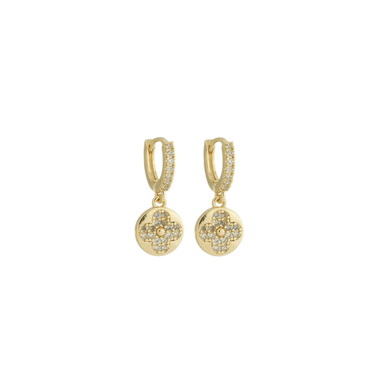 18k Gold Plated Round Clover Hoop Earrings