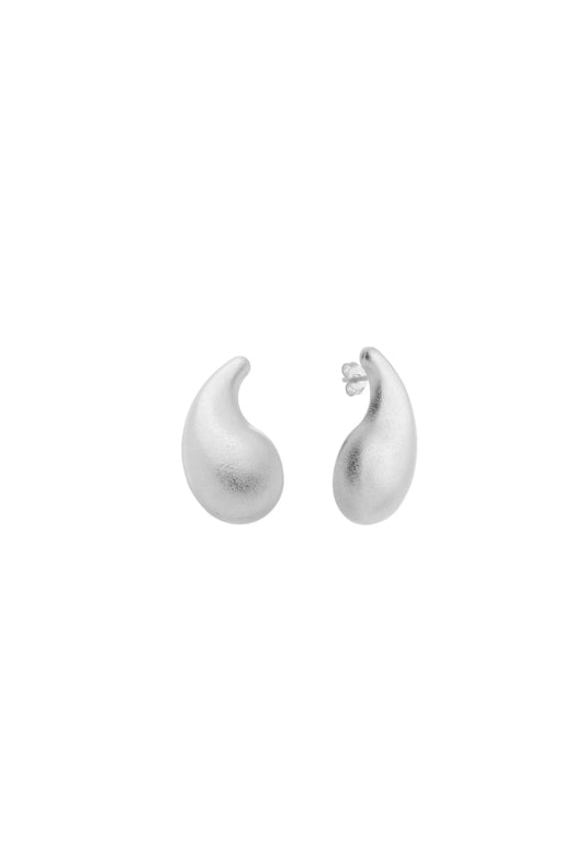 Rhodium Plated Curved Matte Drop Earrings