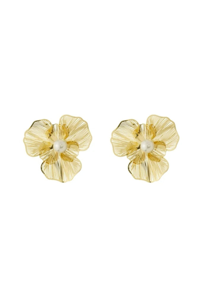 18k Gold Plated Organic Flower with Removable Pearl Earring