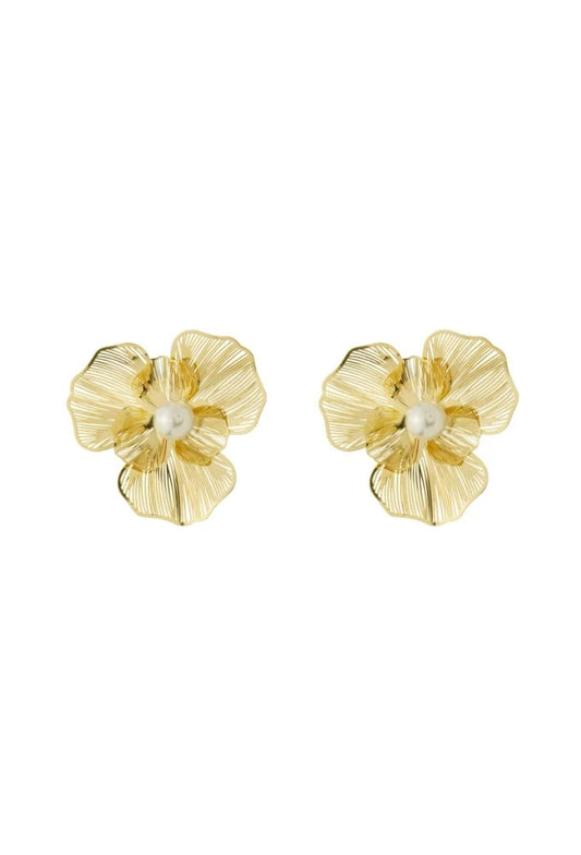 18k Gold Plated Organic Flower with Removable Pearl Earring