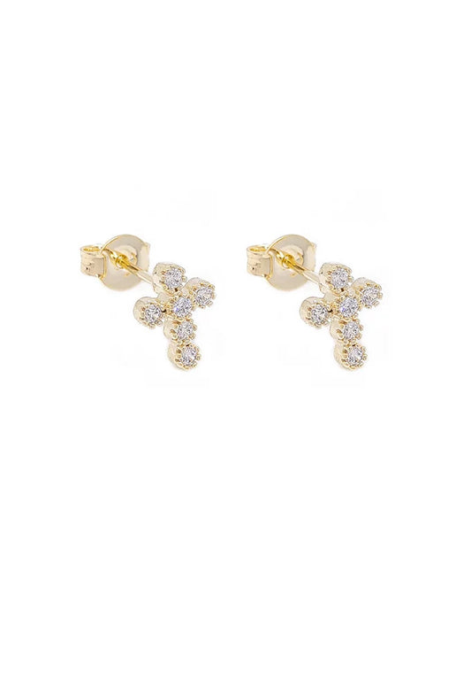 18k Gold / Rhodium Plated Delicate Cross Stud Earring