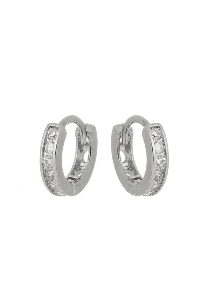 Rhodium Plated Mini Huggie Hoop Earrings