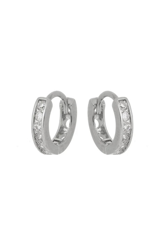 Rhodium Plated Mini Huggie Hoop Earrings