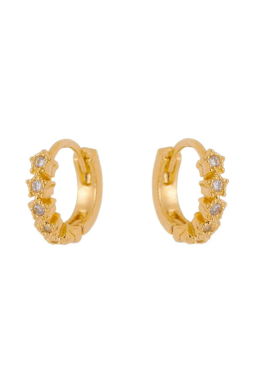 18k Gold / Rhodium Plated Huggie Hoop Earring with Little Stars