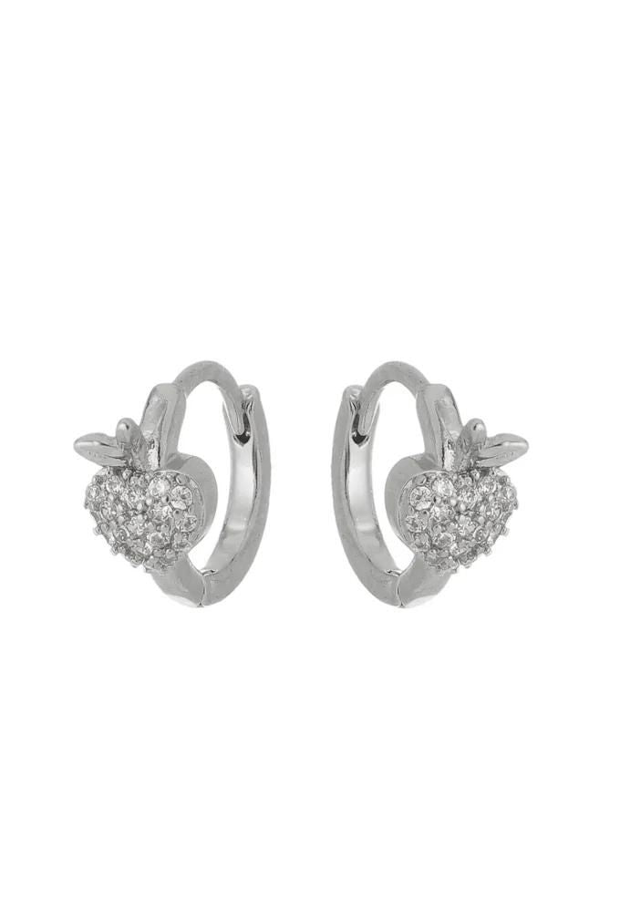 Rhodium Plated Mini Apple Hoop Earring