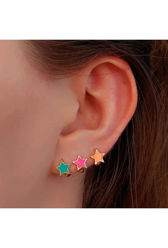 18k Gold Plated Star Huggie Hoop Earring