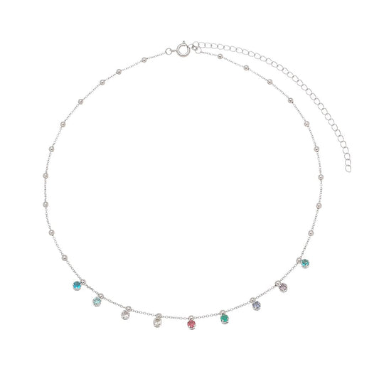 Rhodium Plated Rainbow CZ Choker