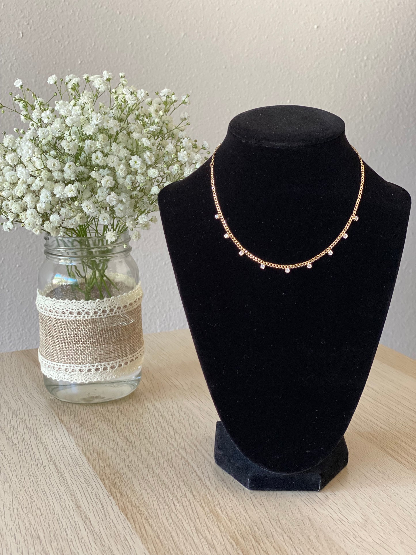 18k Gold / Rhodium plated Delicate Choker with CZ