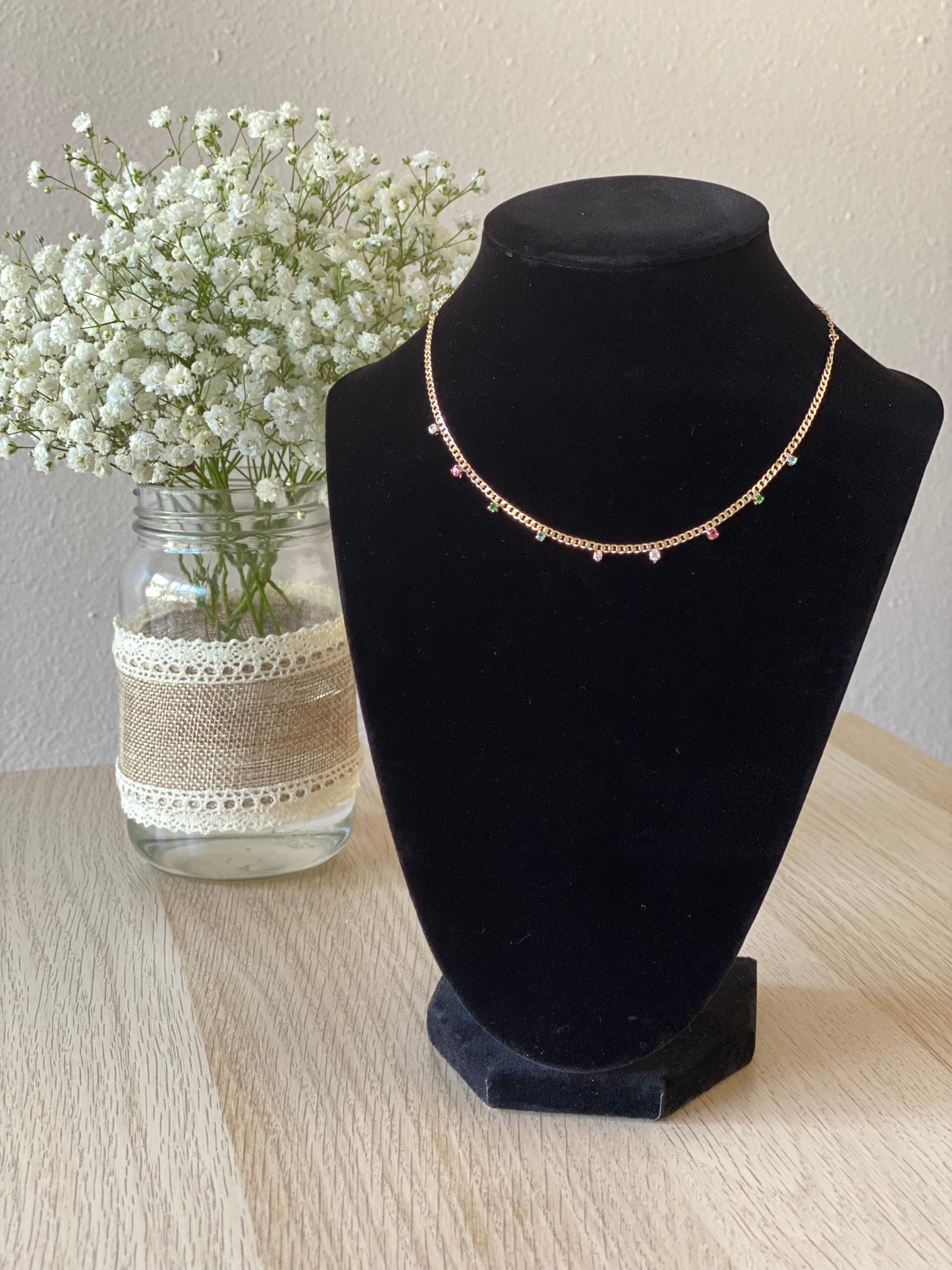 18k Gold / Rhodium plated Delicate Choker with CZ