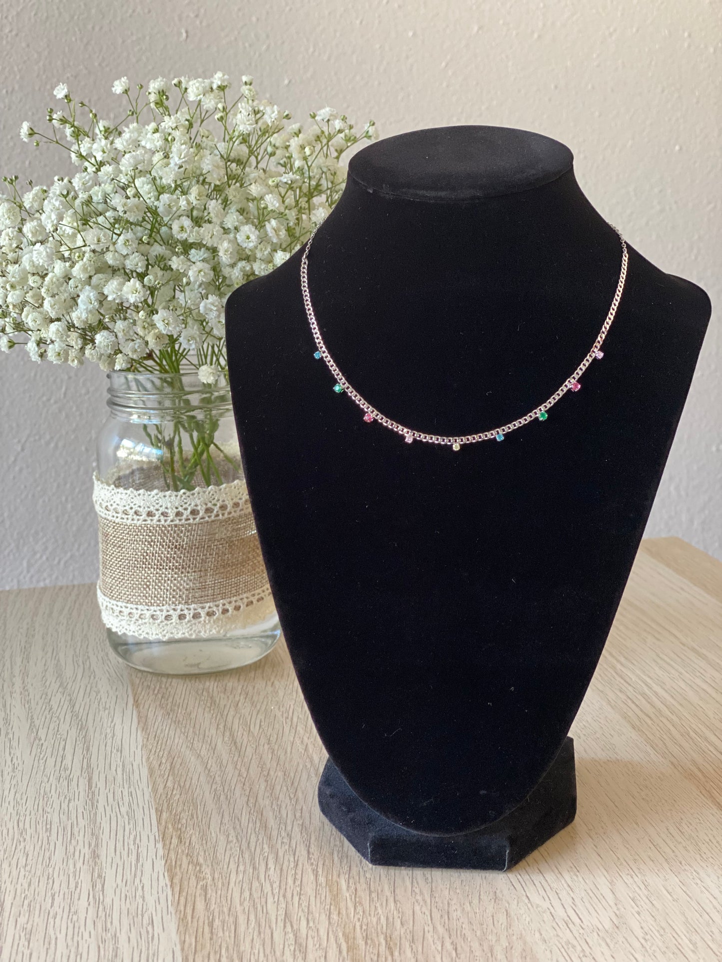 18k Gold / Rhodium plated Delicate Choker with CZ