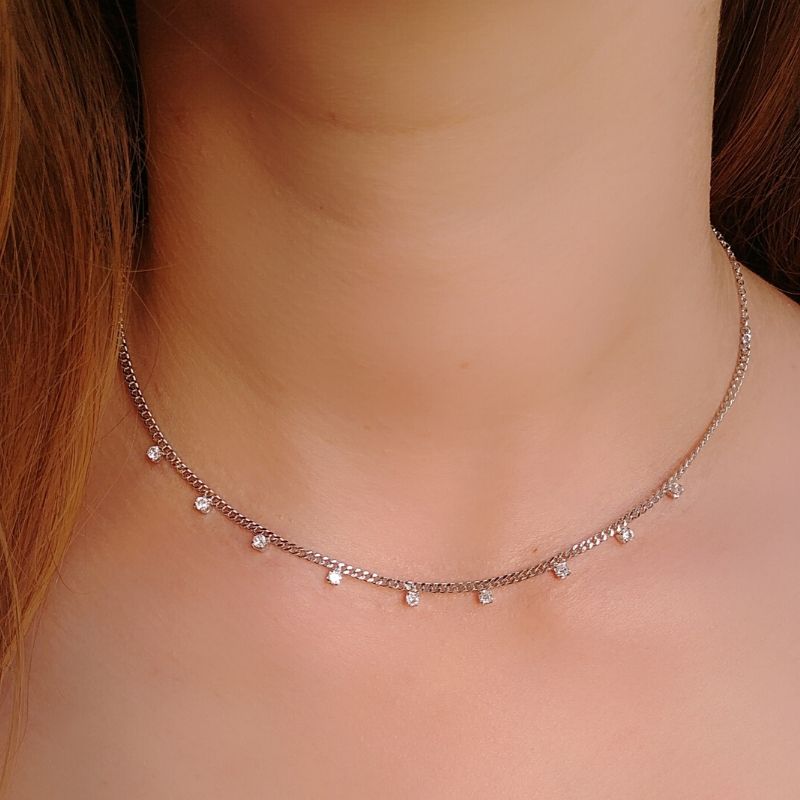 18k Gold / Rhodium plated Delicate Choker with CZ