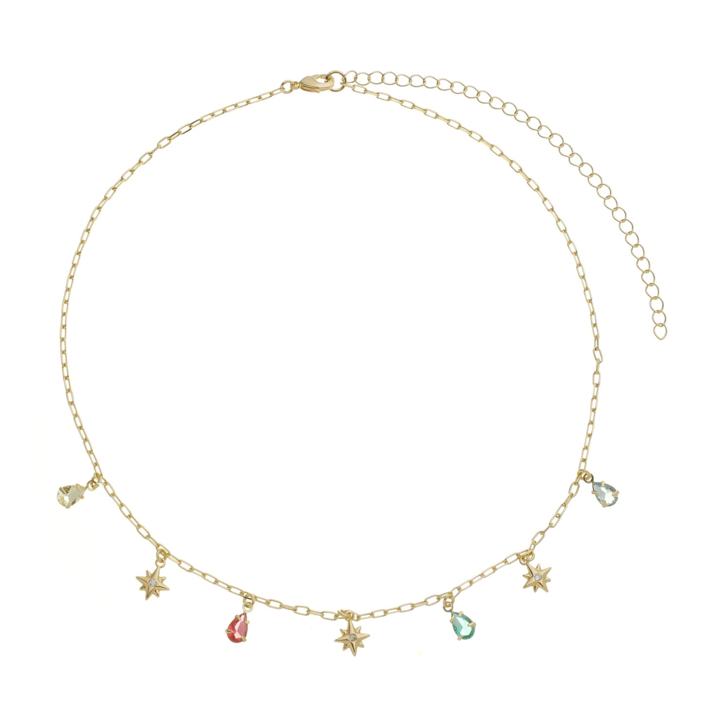 18k Gold Plated Choker with Colorful Crystals and Star Accents