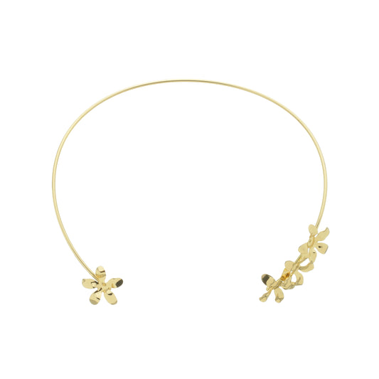 18k Gold Plated Floral Wire Choker with Front Opening