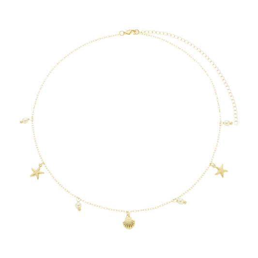 18k Gold Plated Delicate Choker with Shell and Star