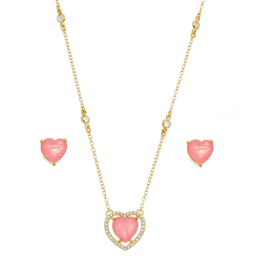 18k Gold Plated Necklace and Earring Heart Set