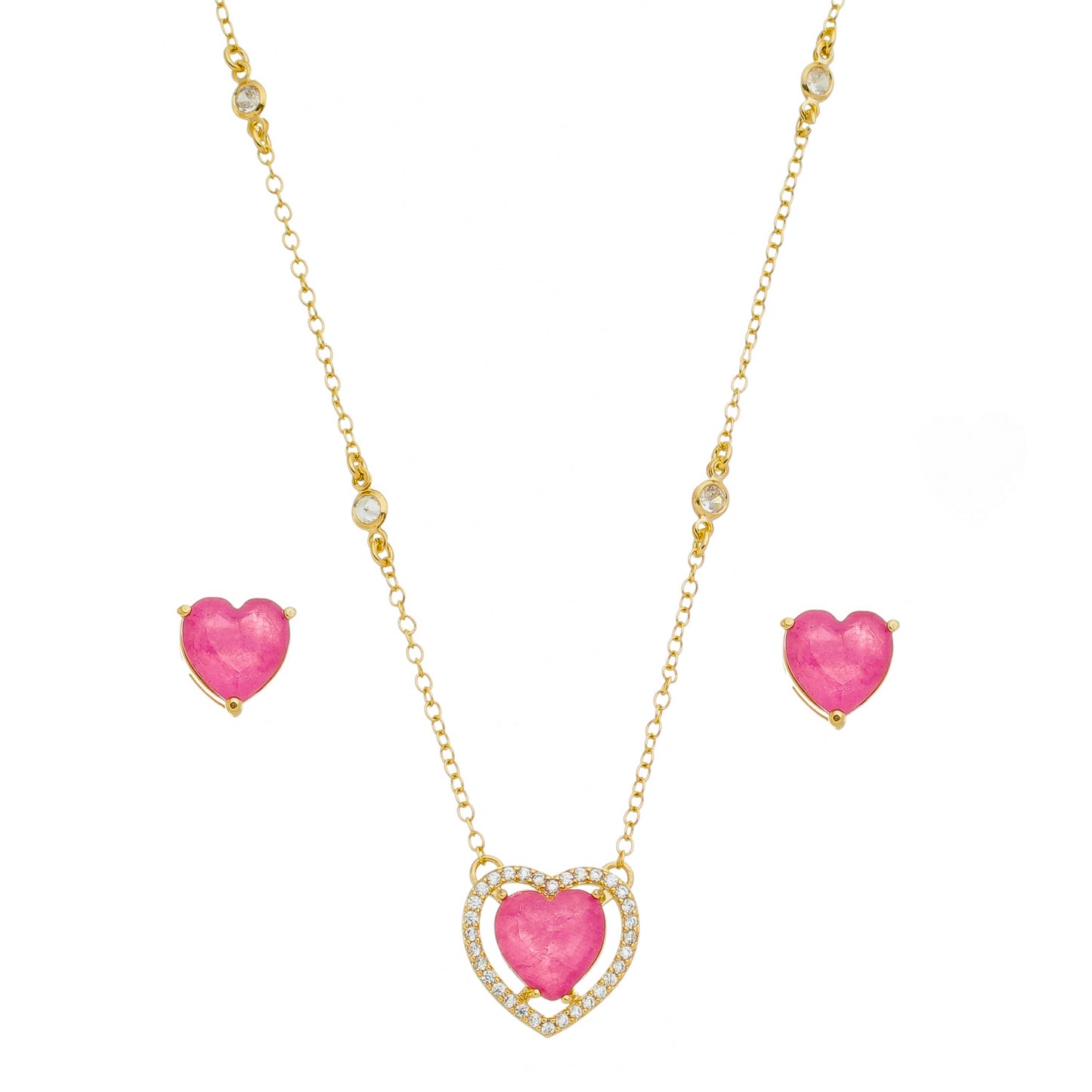 18k Gold Plated Necklace and Earring Heart Set