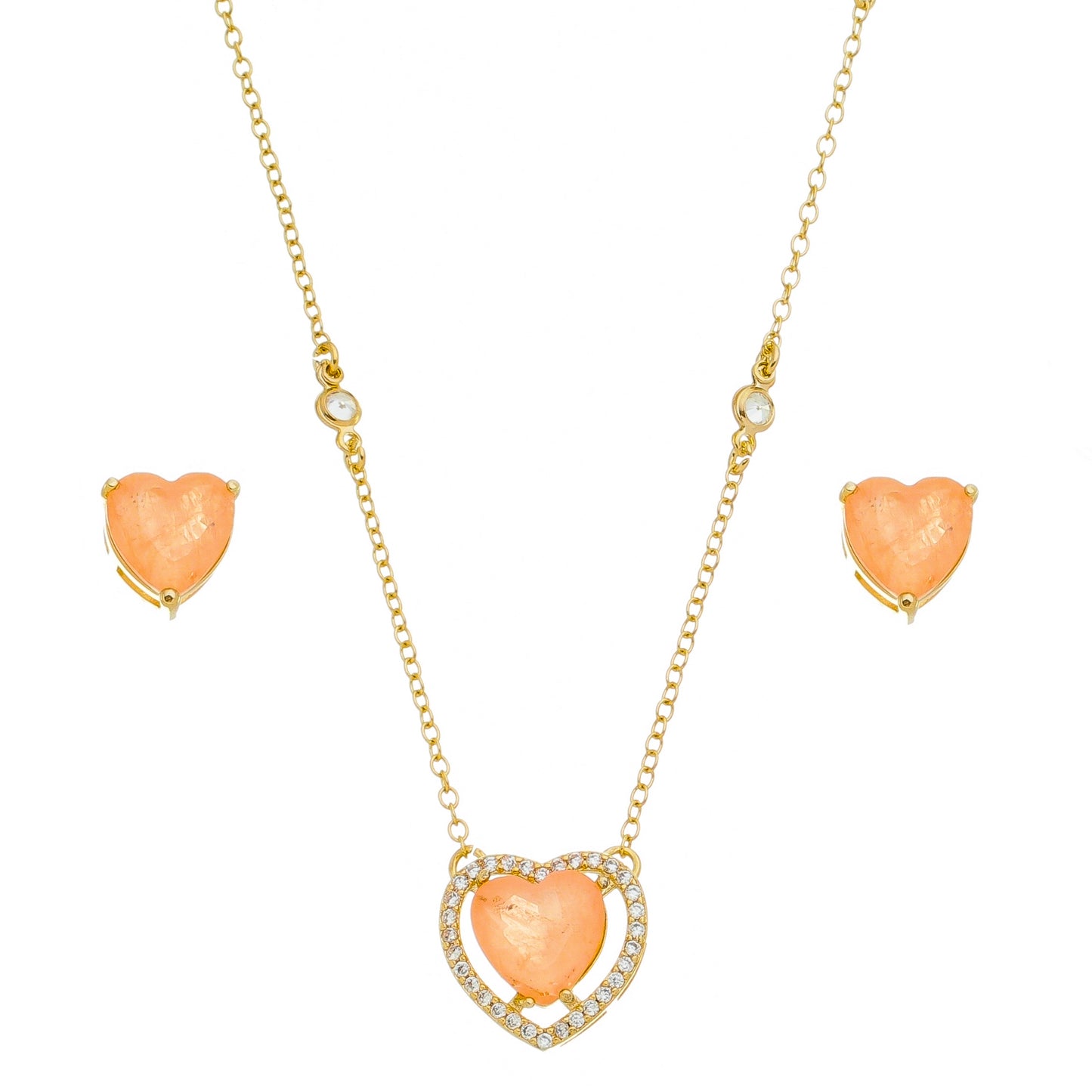 18k Gold Plated Necklace and Earring Heart Set