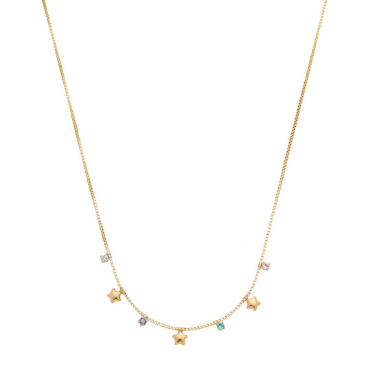 18K Gold Plated Dainty Necklace with CZ Mini Stars