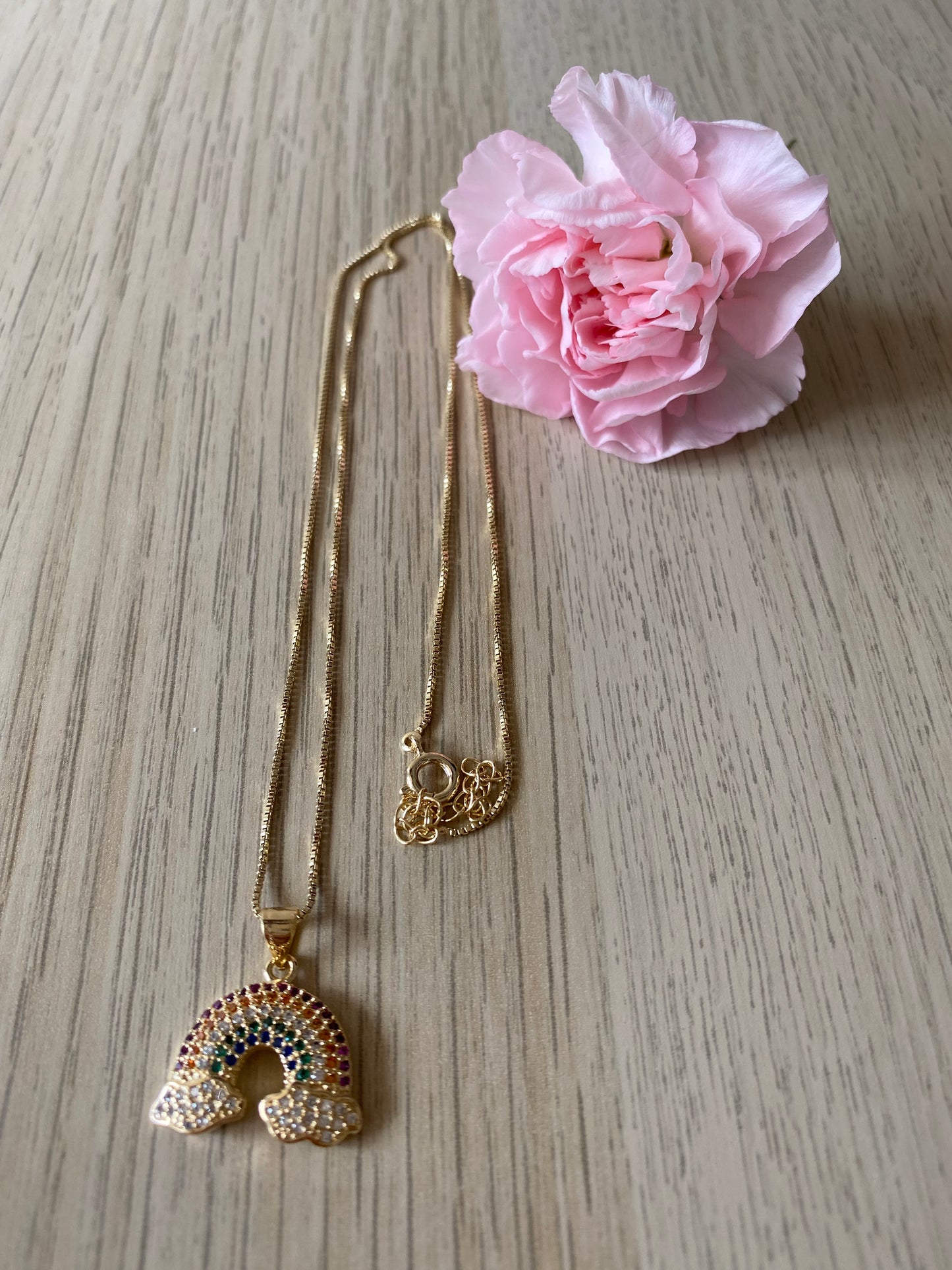 18k Gold Plated Necklace with Rainbow Pendant