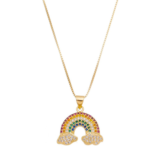 18k Gold Plated Necklace with Rainbow Pendant