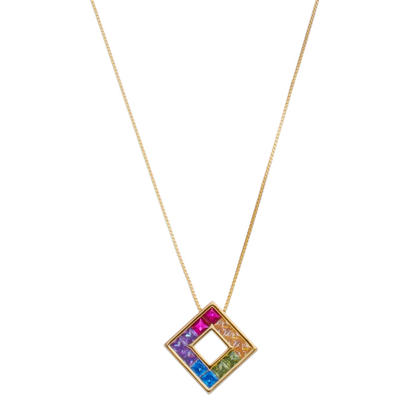 18k Gold Plated Colorful Square pendant necklace