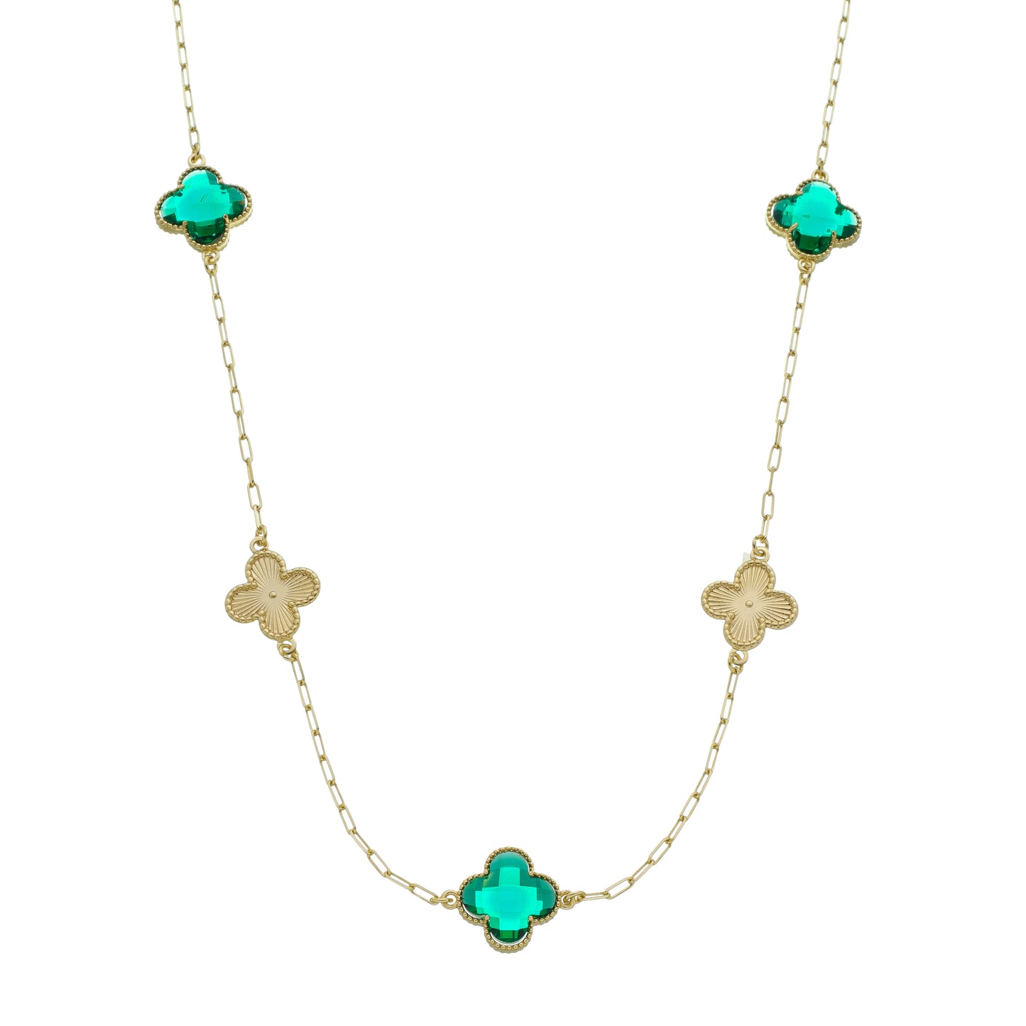 18k Gold Plated Long Clover Necklace