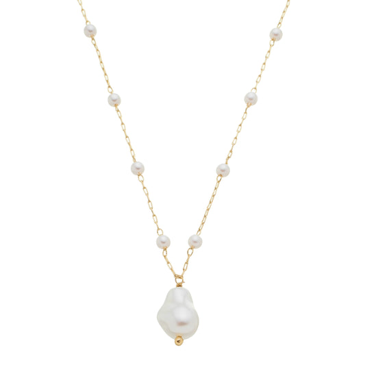 18k Gold Plated Elegant Necklace Featuring a Pearl Pendant