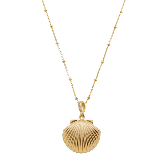 18k Gold Plated Necklace with Seashell Locket Pendant