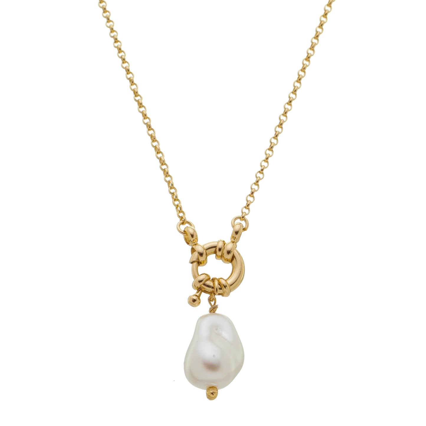 18k Gold Plated Organic Pearl Necklace with Front Clasp
