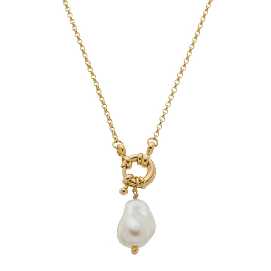 18k Gold Plated Organic Pearl Necklace with Front Clasp
