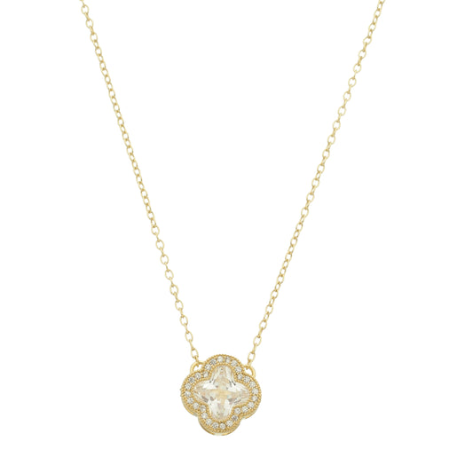 18k Gold Plated Four-Leaf Clover Necklace with Cubic Zirconia